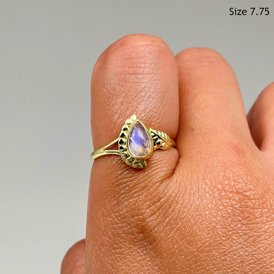 Rainbow Moonstone Gold Plated Ring-Rocks and Gems Canada