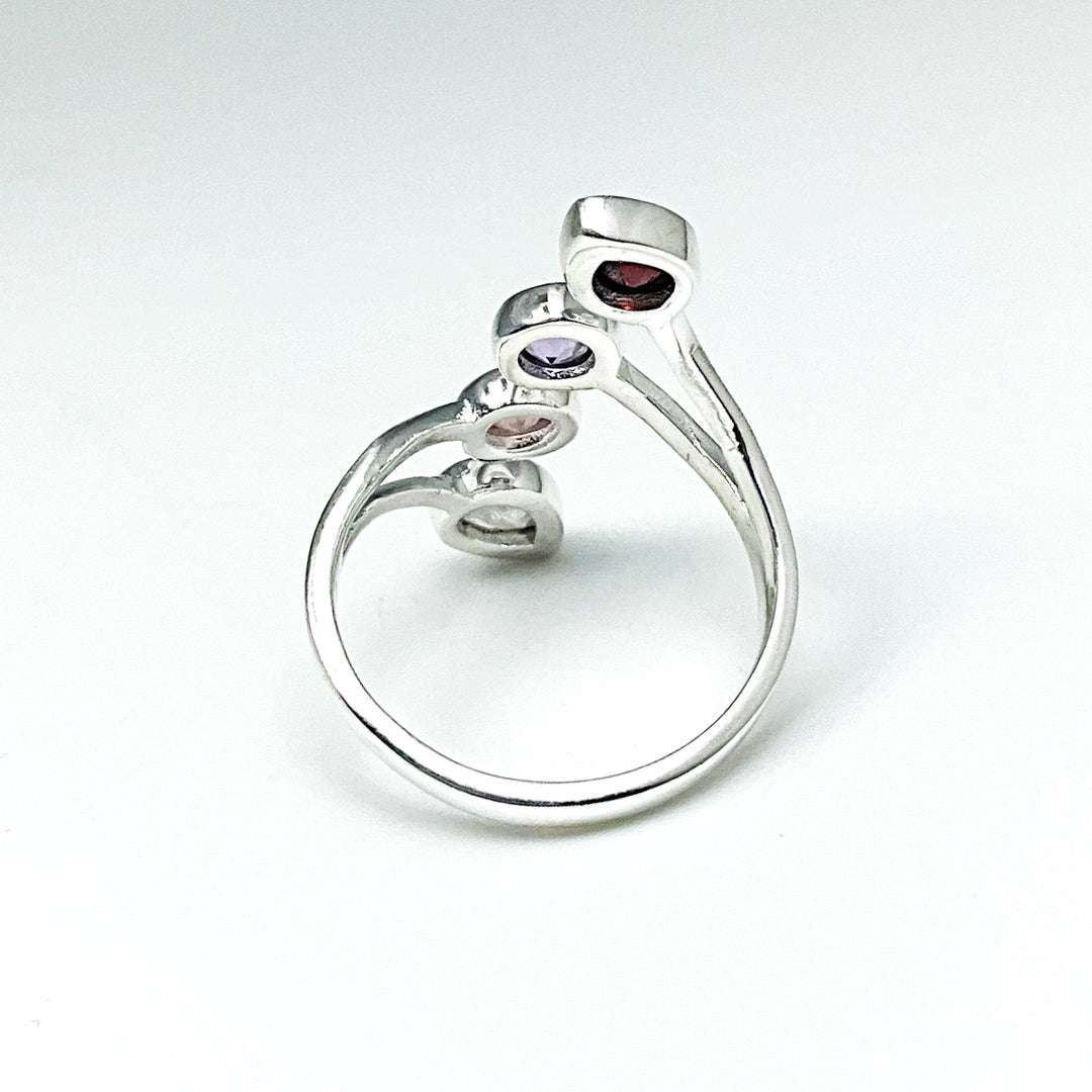Rainbow Moonstone, Rose Quartz, Amethyst, and Garnet Multistone Ring-Rocks and Gems Canada