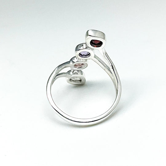 Rainbow Moonstone, Rose Quartz, Amethyst, and Garnet Multistone Ring-Rocks and Gems Canada
