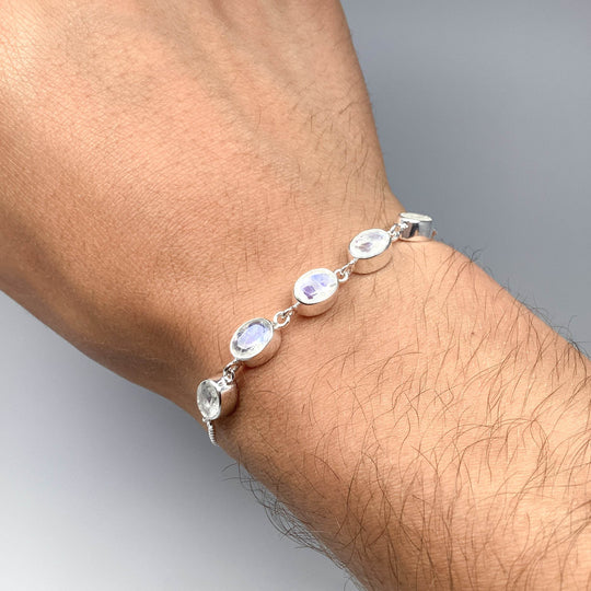Rainbow Moonstone Sterling Silver Bracelet-Rocks and Gems Canada