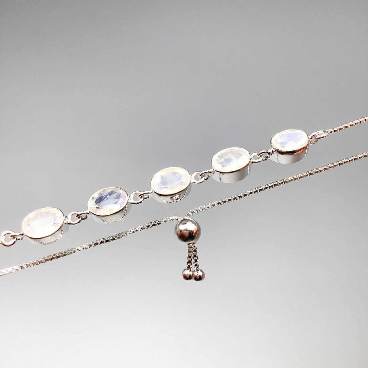 Rainbow Moonstone Sterling Silver Bracelet-Rocks and Gems Canada