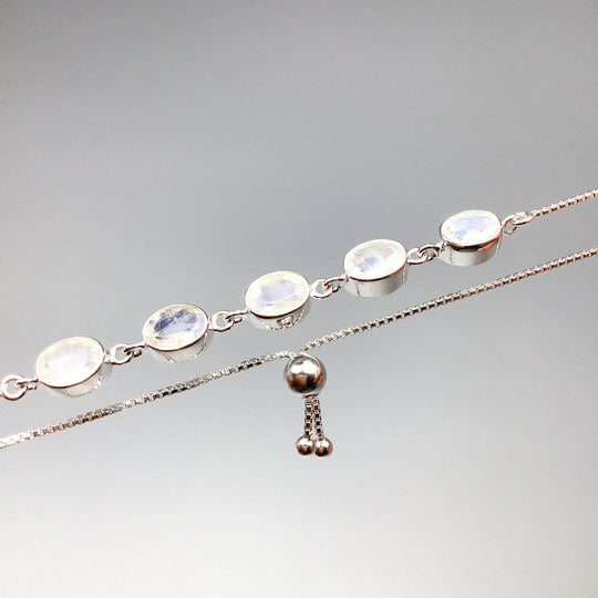 Rainbow Moonstone Sterling Silver Bracelet-Rocks and Gems Canada
