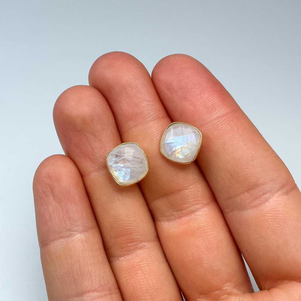 Rainbow Moonstone Stud Earrings-Rocks and Gems Canada