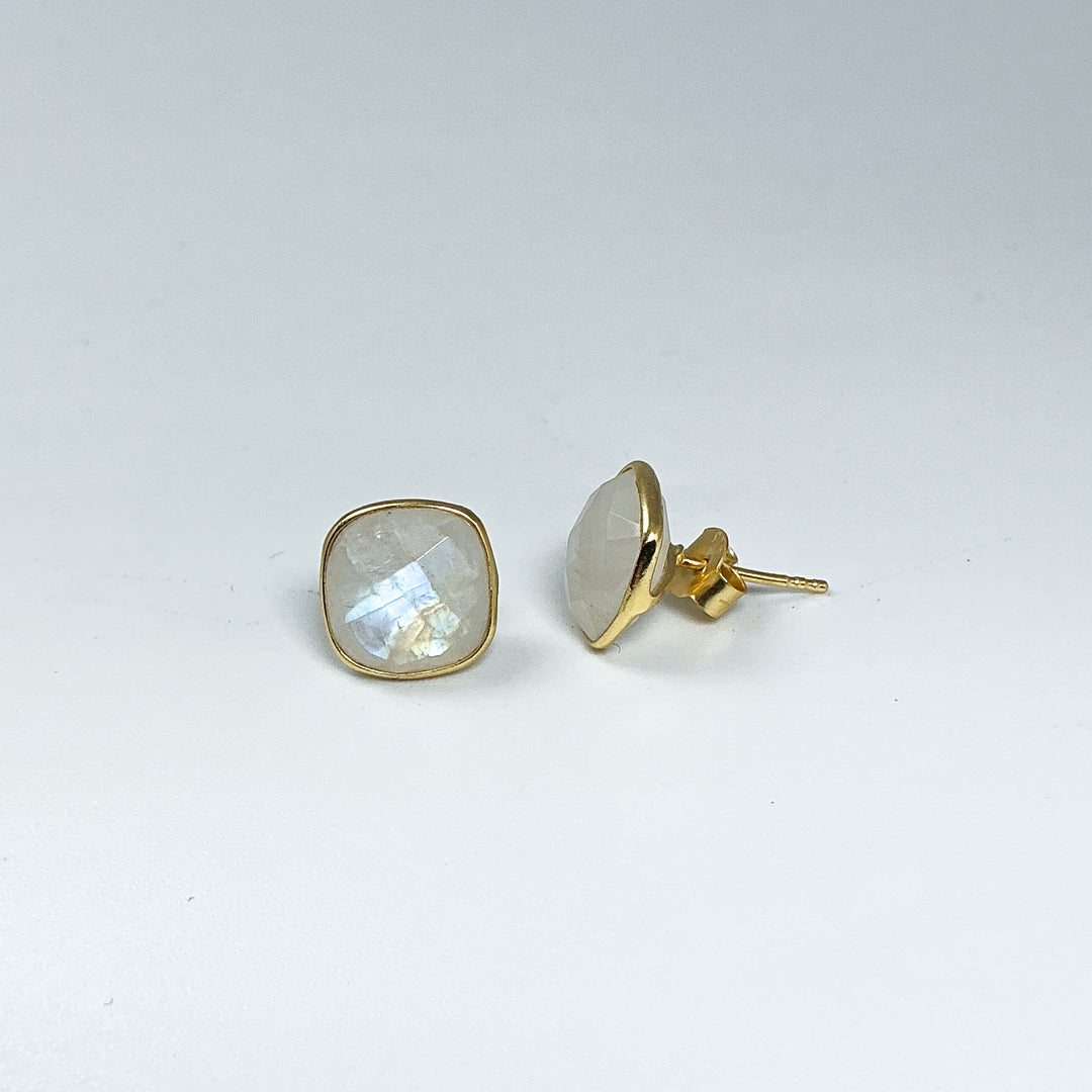 Rainbow Moonstone Stud Earrings-Rocks and Gems Canada