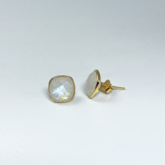 Rainbow Moonstone Stud Earrings-Rocks and Gems Canada