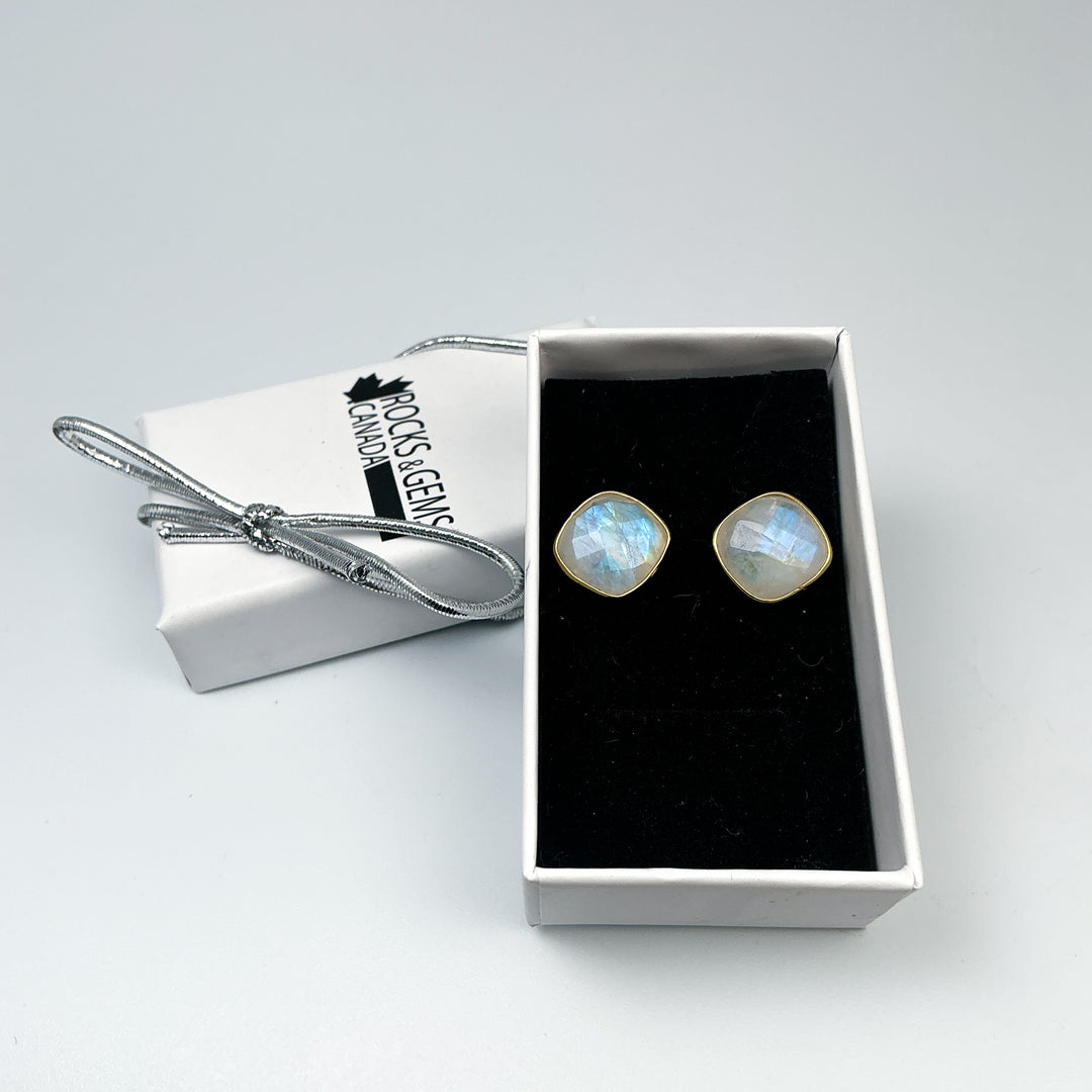 Rainbow Moonstone Stud Earrings-Rocks and Gems Canada