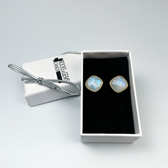 Rainbow Moonstone Stud Earrings-Rocks and Gems Canada