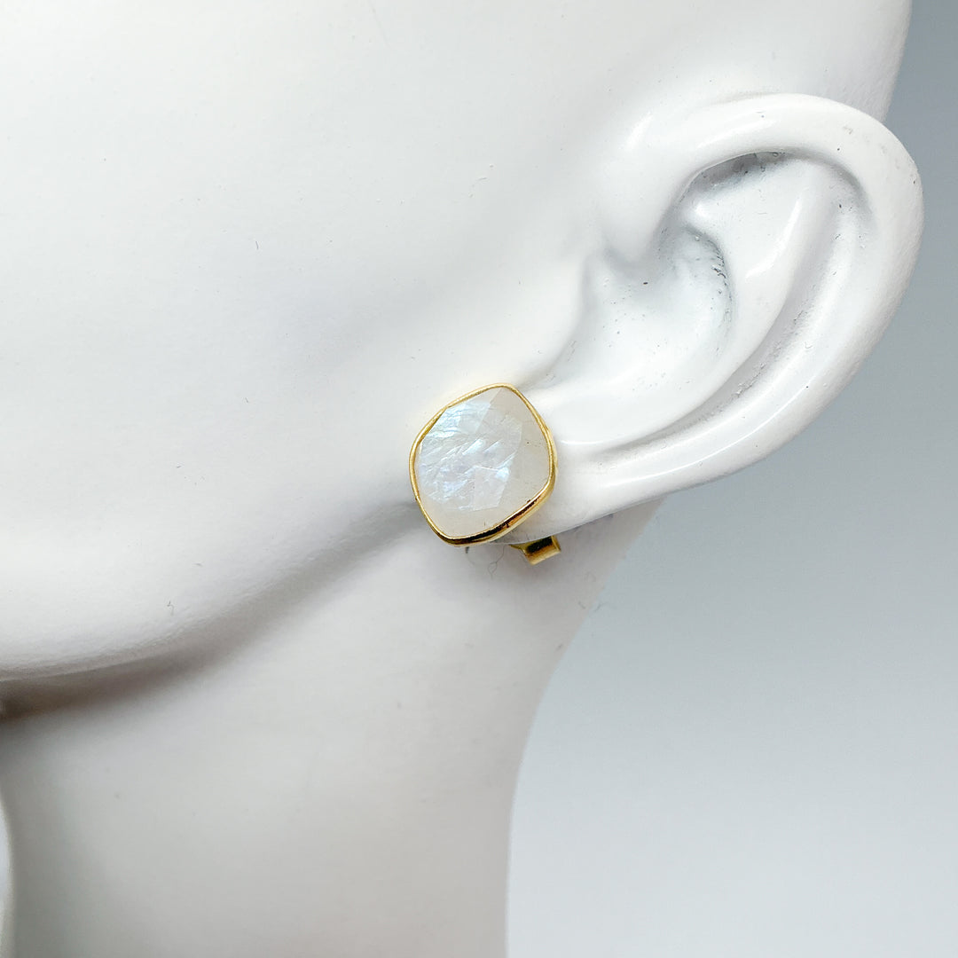 Rainbow Moonstone Stud Earrings-Rocks and Gems Canada