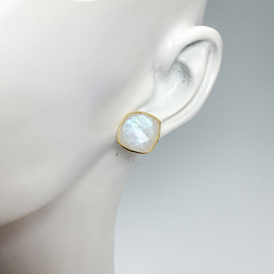 Rainbow Moonstone Stud Earrings-Rocks and Gems Canada