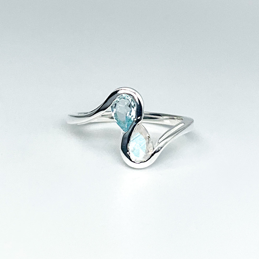 Rainbow Moonstone and Blue Topaz Ring-Rocks and Gems Canada