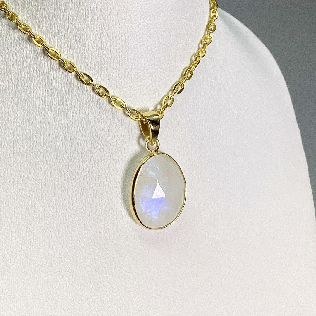 Rainbow Moonstone Gold Finish Pendant - Rocks and Gems Canada
