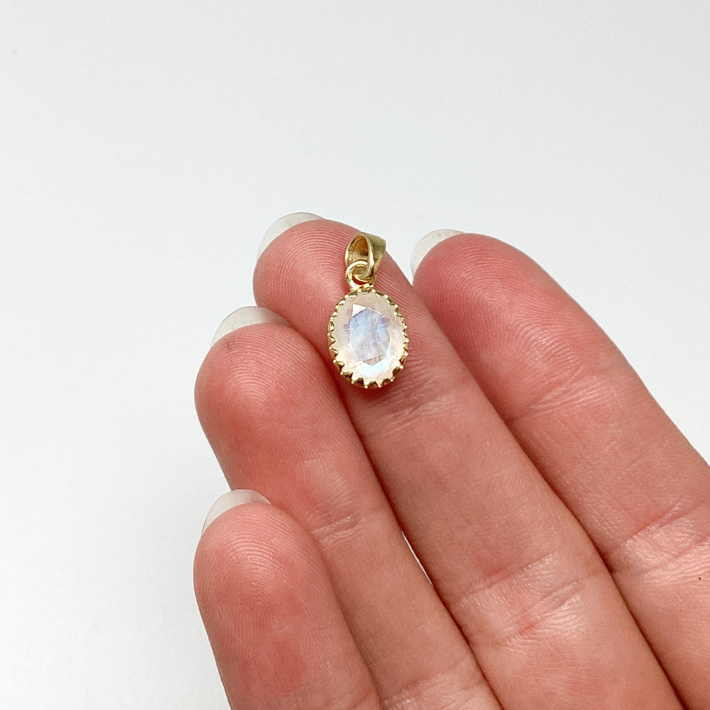 Rainbow Moonstone Gold Finish Pendant - Rocks and Gems Canada