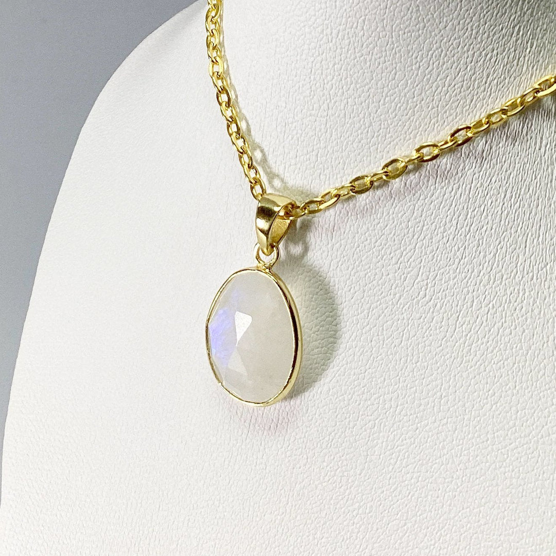 Rainbow Moonstone Gold Finish Pendant - Rocks and Gems Canada