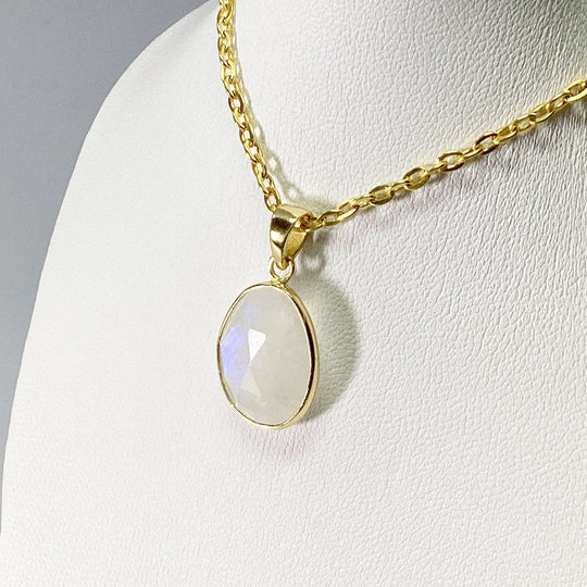 Rainbow Moonstone Gold Finish Pendant - Rocks and Gems Canada