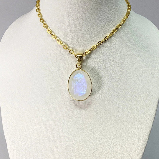 Rainbow Moonstone Gold Finish Pendant - Rocks and Gems Canada