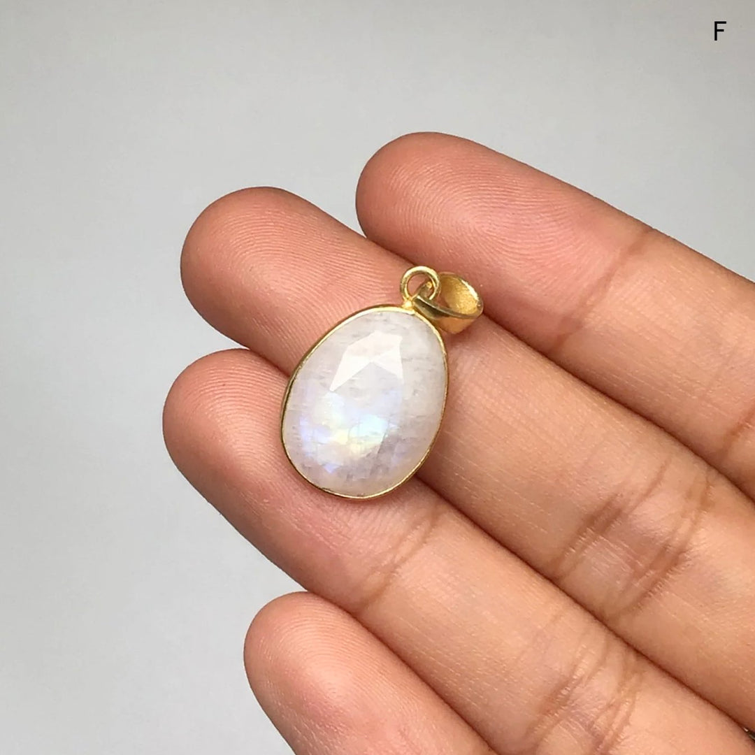 Rainbow Moonstone Gold Finish Pendant - Rocks and Gems Canada