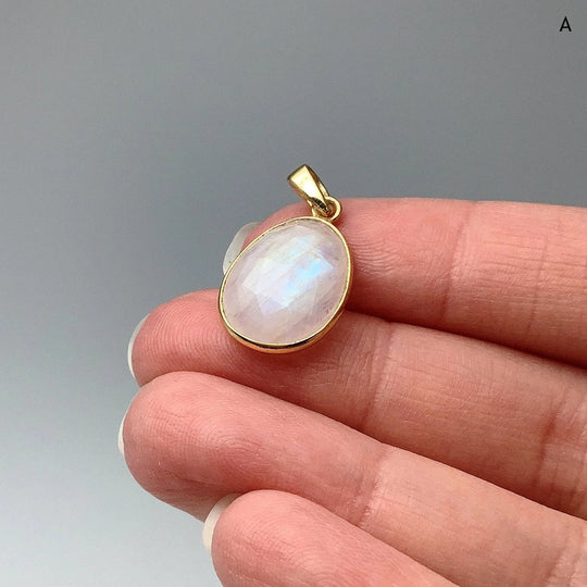 Rainbow Moonstone Gold Finish Pendant - Rocks and Gems Canada