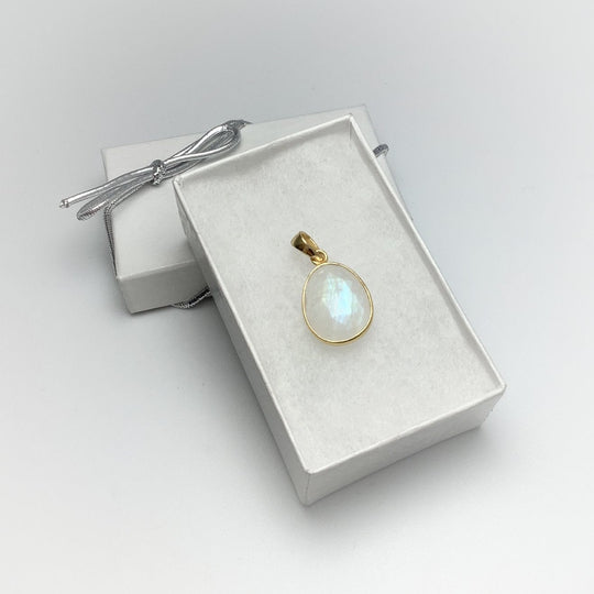 Rainbow Moonstone Gold Finish Pendant - Rocks and Gems Canada