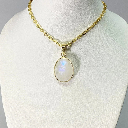 Rainbow Moonstone Gold Finish Pendant - Rocks and Gems Canada