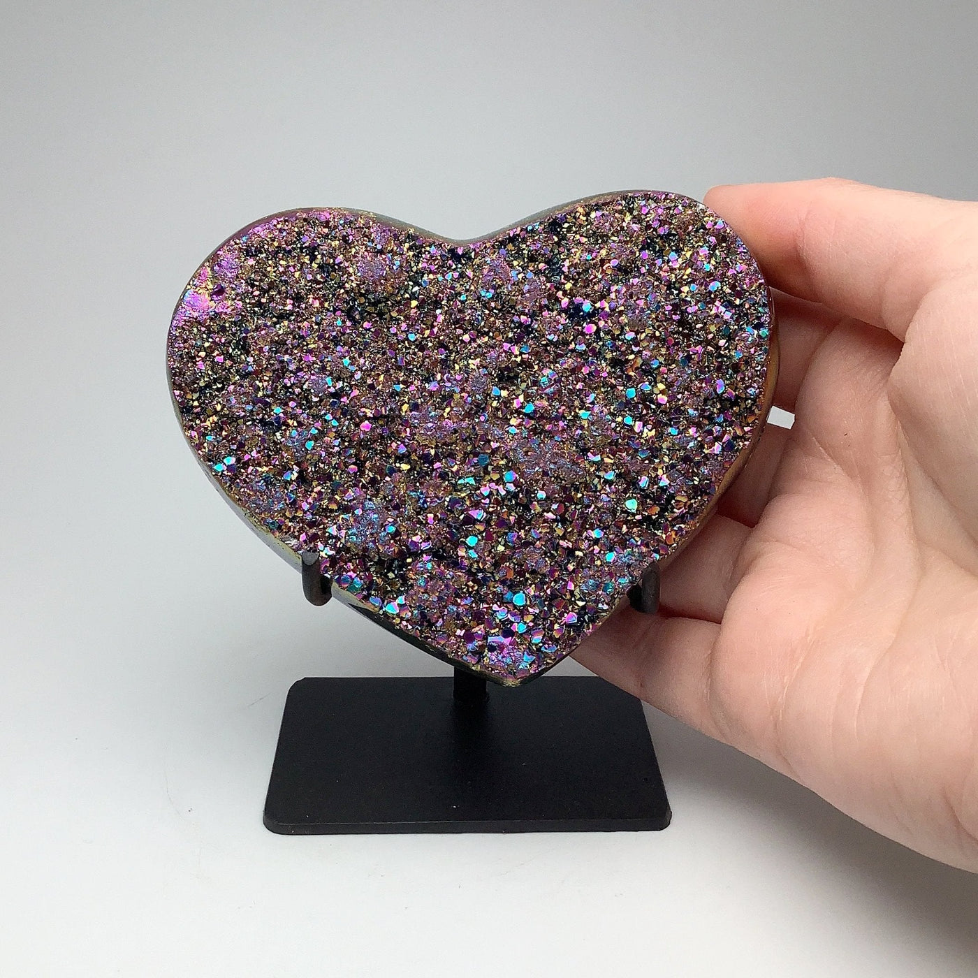 Rainbow Quartz Heart on Stand