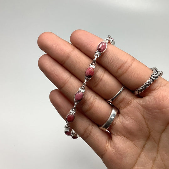 Rhodonite Sterling Silver Bracelet - Rocks and Gems Canada