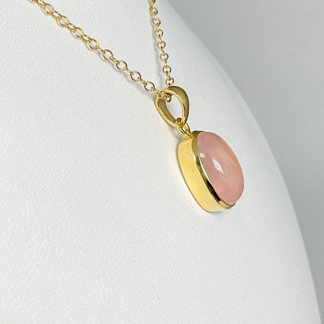 Rose Quartz Gold Finish Pendant-Rocks and Gems Canada