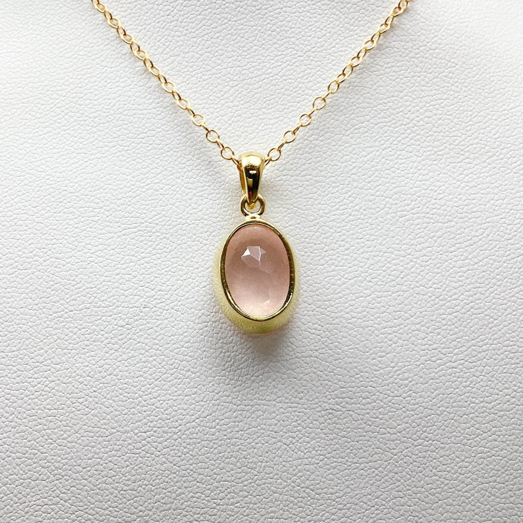 Rose Quartz Gold Finish Pendant-Rocks and Gems Canada