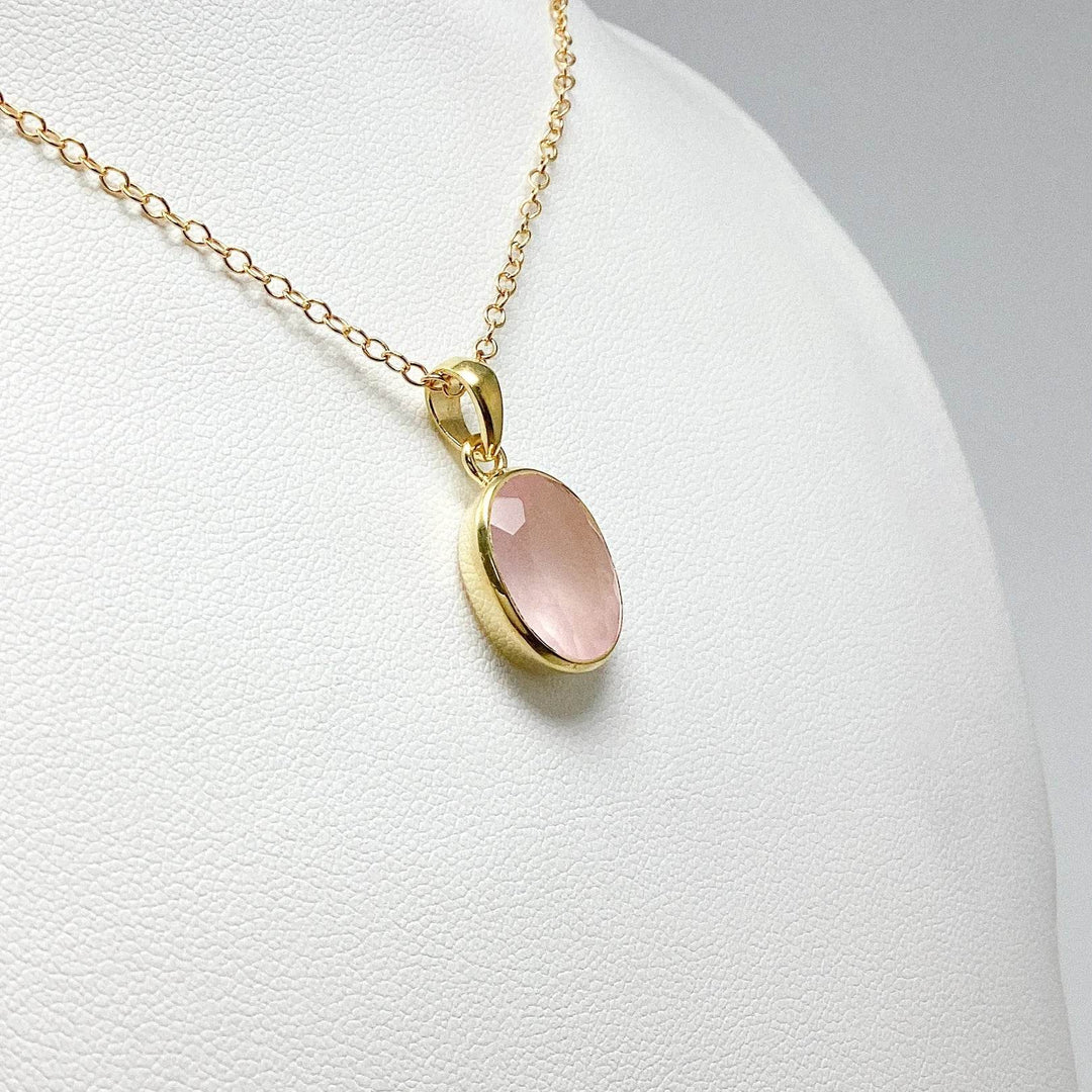 Rose Quartz Gold Finish Pendant-Rocks and Gems Canada
