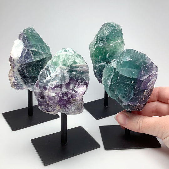 Rough Fluorite on Metal Display Stand - Rocks and Gems Canada
