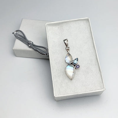 Rainbow Moonstone, Blue Topaz and Iolite Pendant