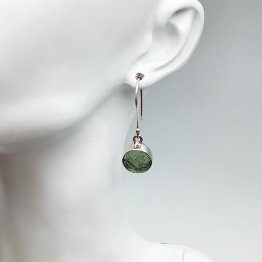 Moldavite Round Dangle Earrings - Rocks and Gems Canada