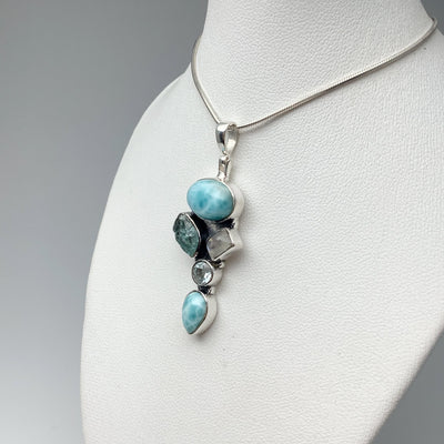 Larimar, Aquamarine, Rainbow Moonstone and Blue Topaz Pendant