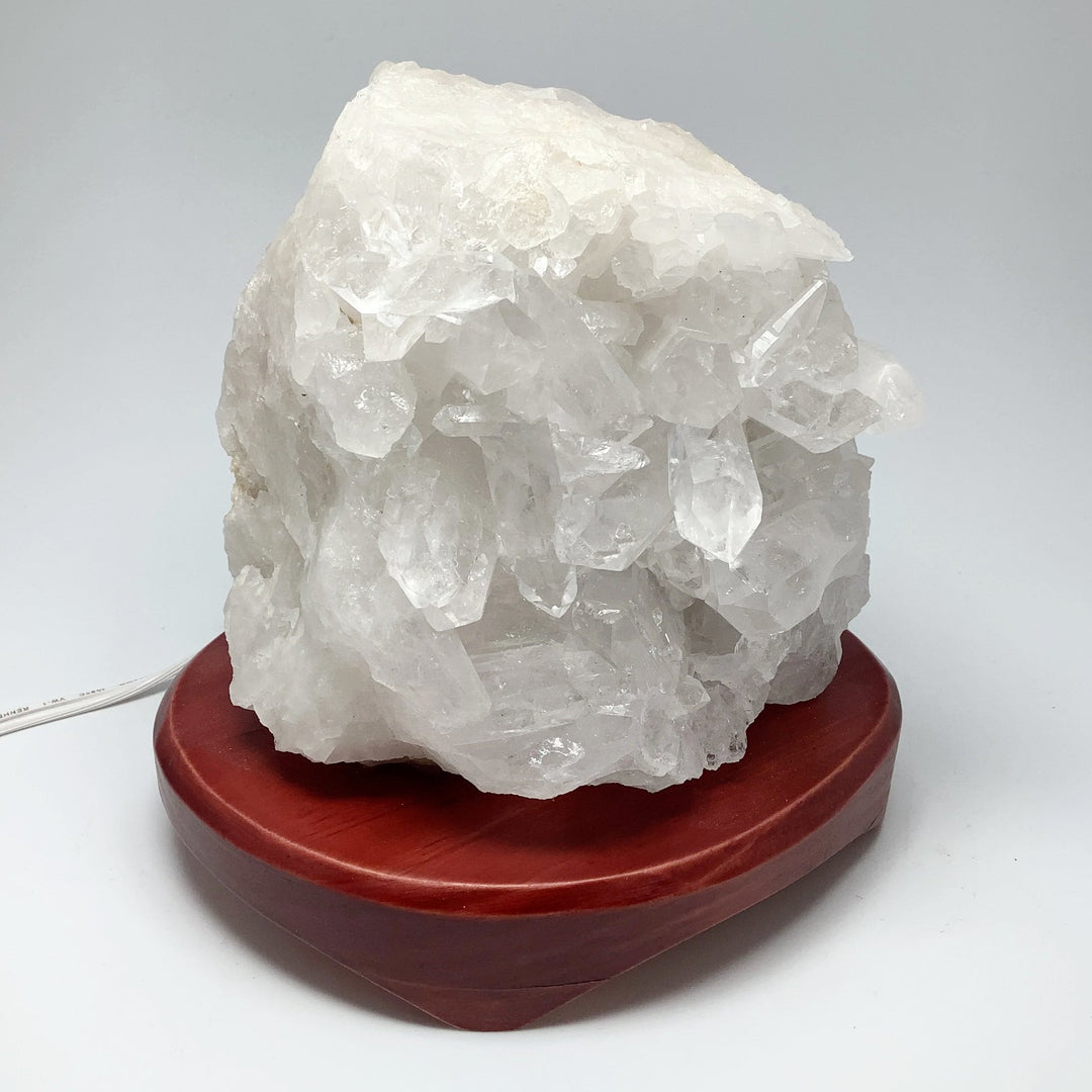 Quartz Cluster Lamp with Wooden Base