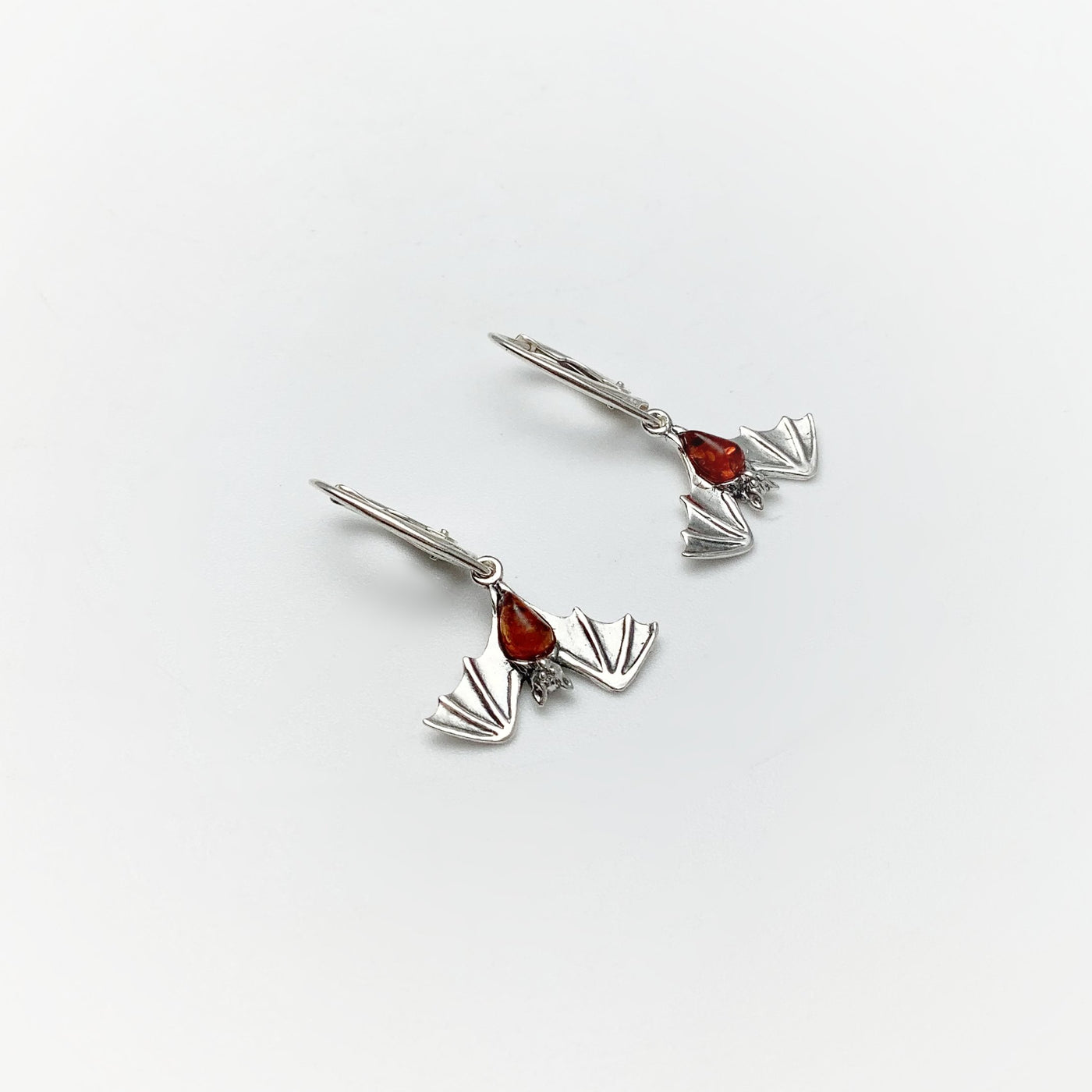 Cognac Amber Bat Dangle Earrings