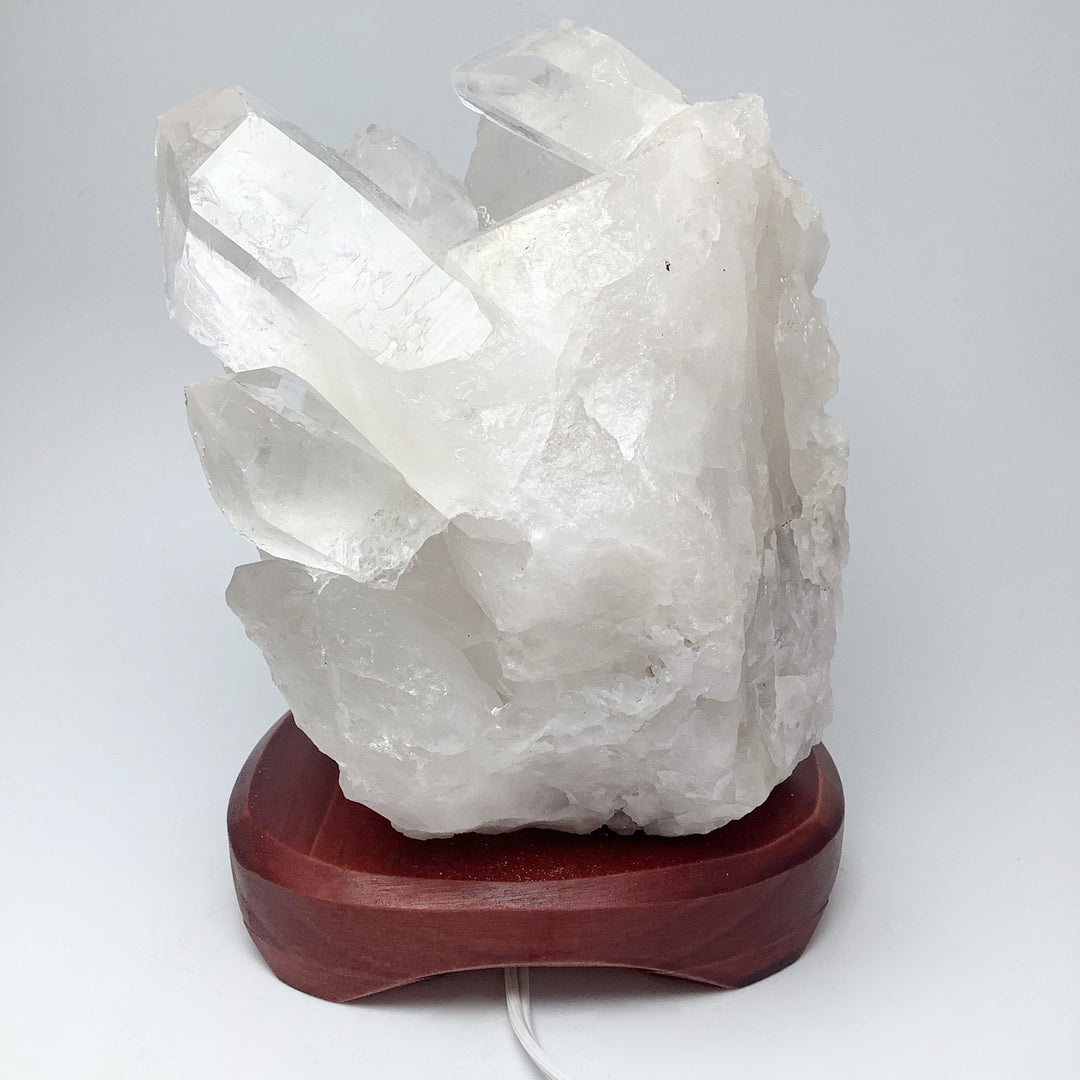 Quartz Cluster Lamp with Wooden Base