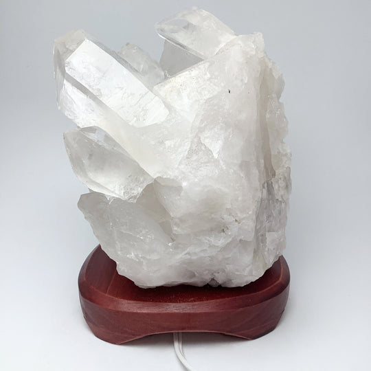 Quartz Cluster Lamp with Wooden Base