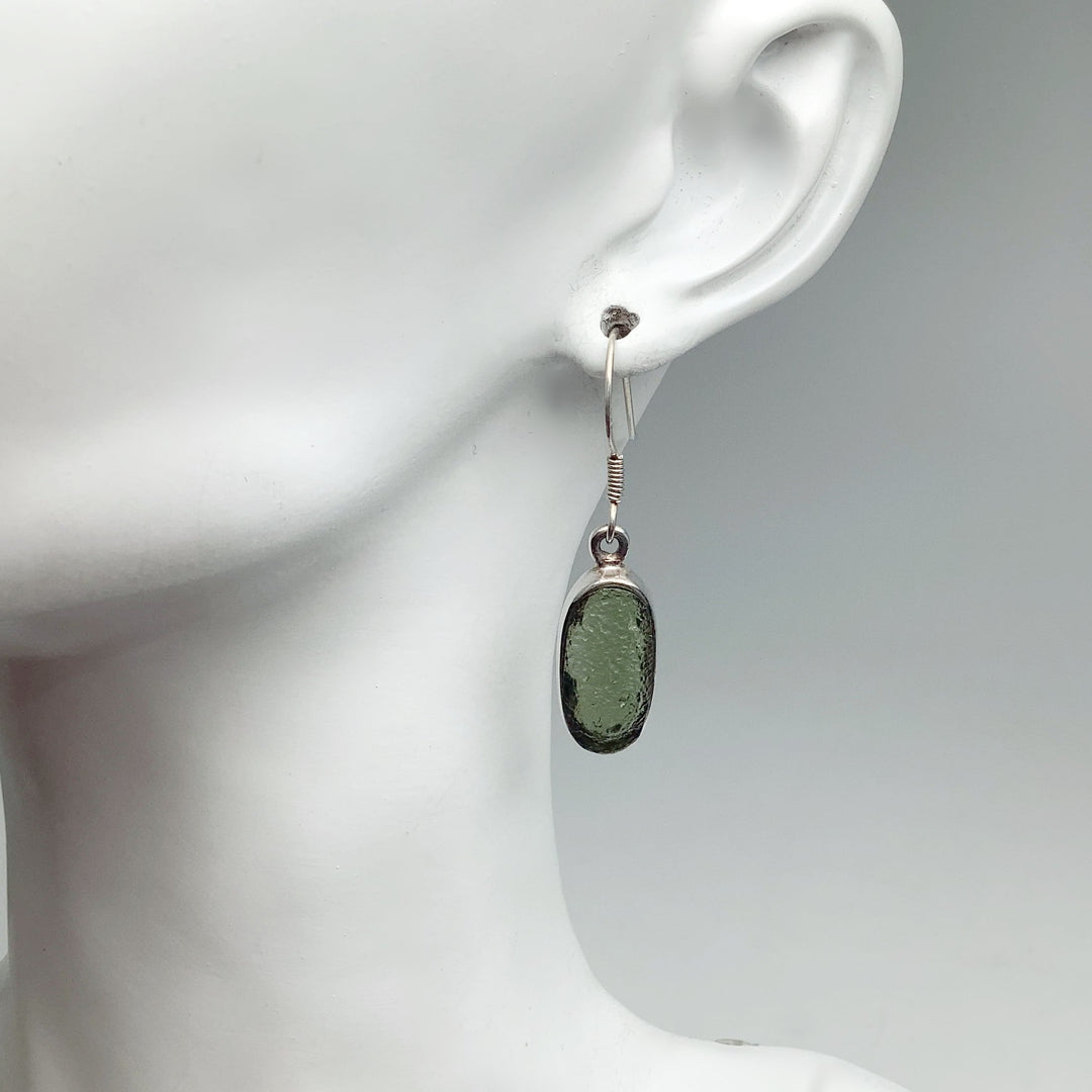 Moldavite Dangle Earrings - Rocks and Gems Canada