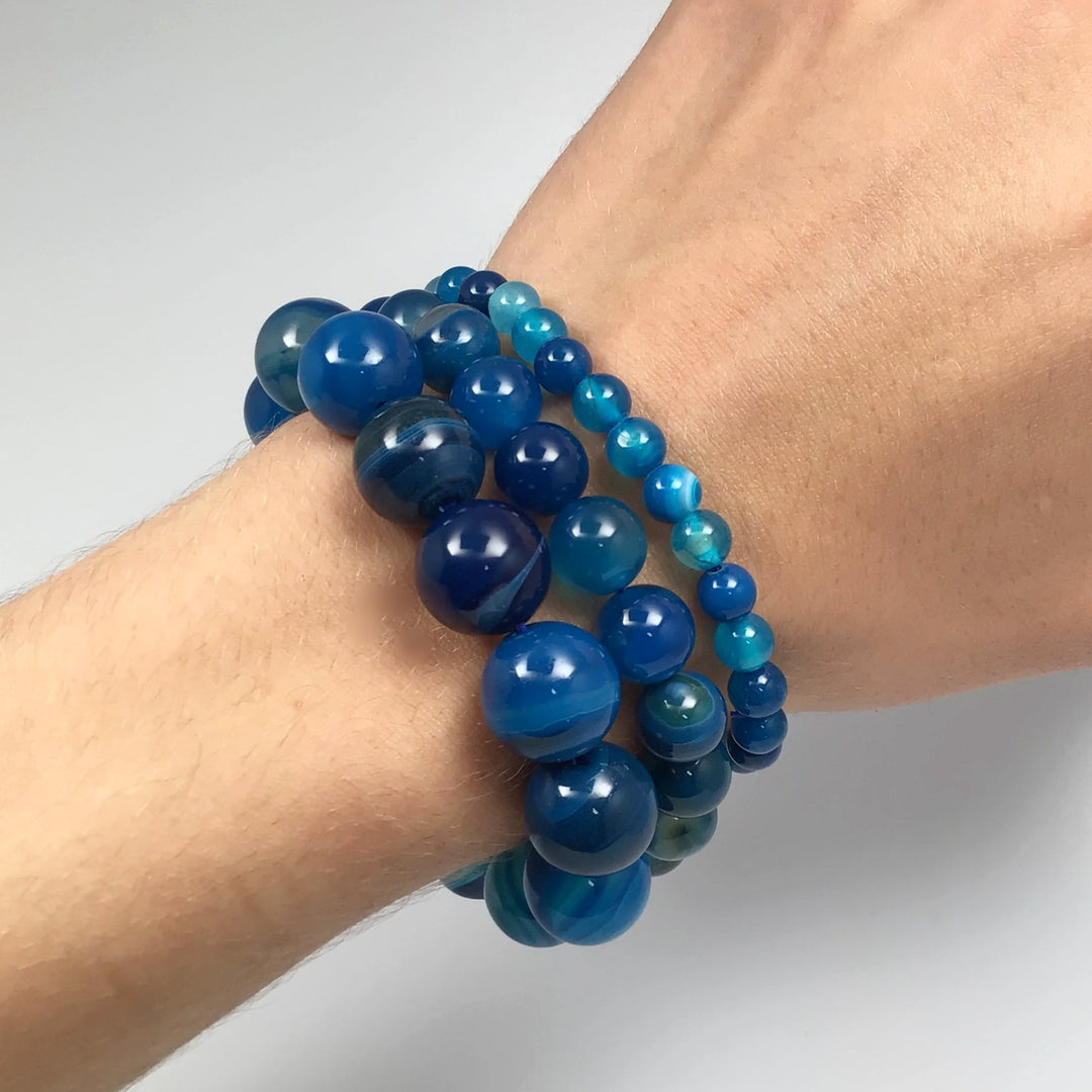 Banded Blue Agate Beaded Bracelet - Rocks and Gems Canada