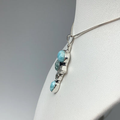 Larimar, Aquamarine, Rainbow Moonstone and Blue Topaz Pendant
