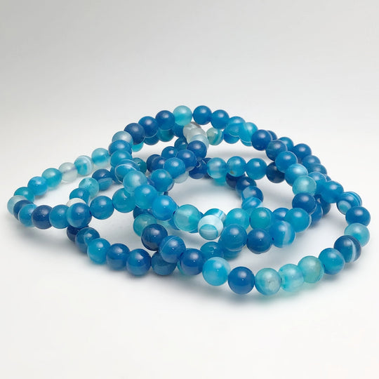 Banded Blue Agate Beaded Bracelet - Rocks and Gems Canada