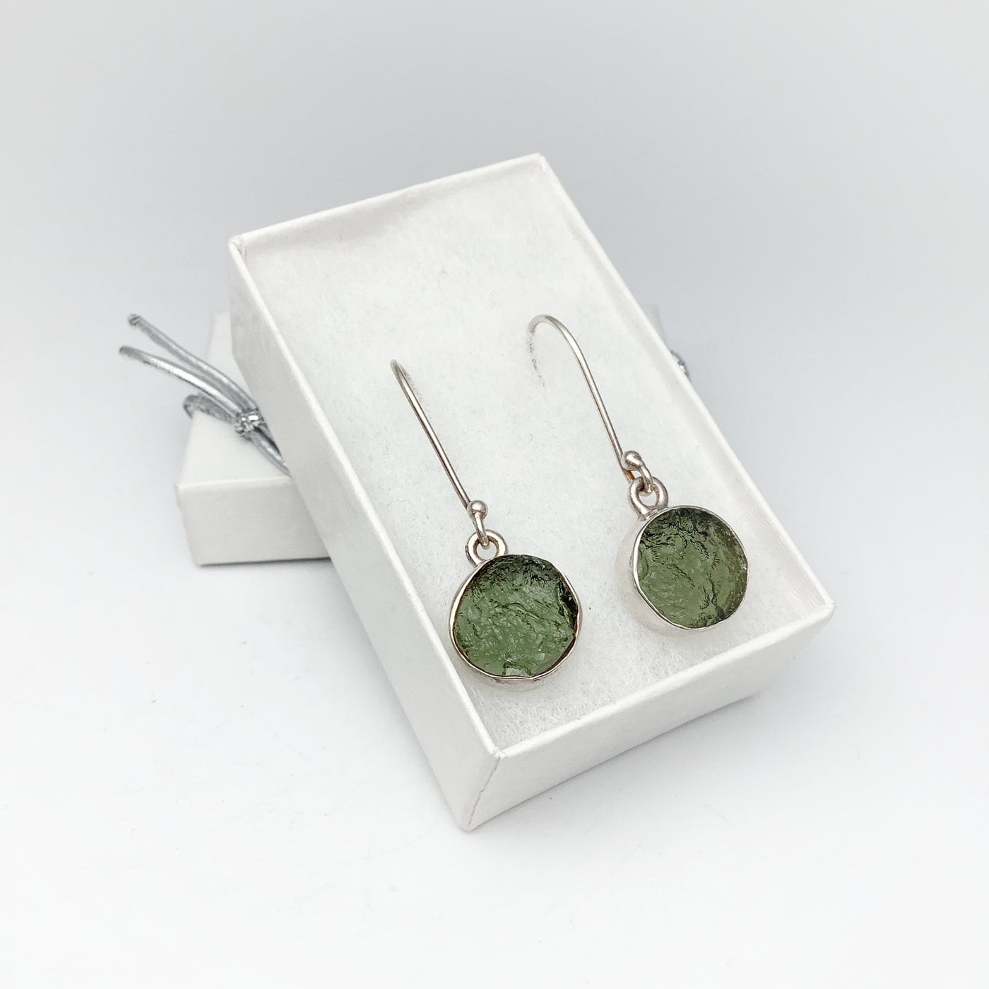 Moldavite Round Dangle Earrings