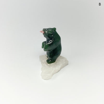 Jade Bear Carving with Rhodonite Fish on Base