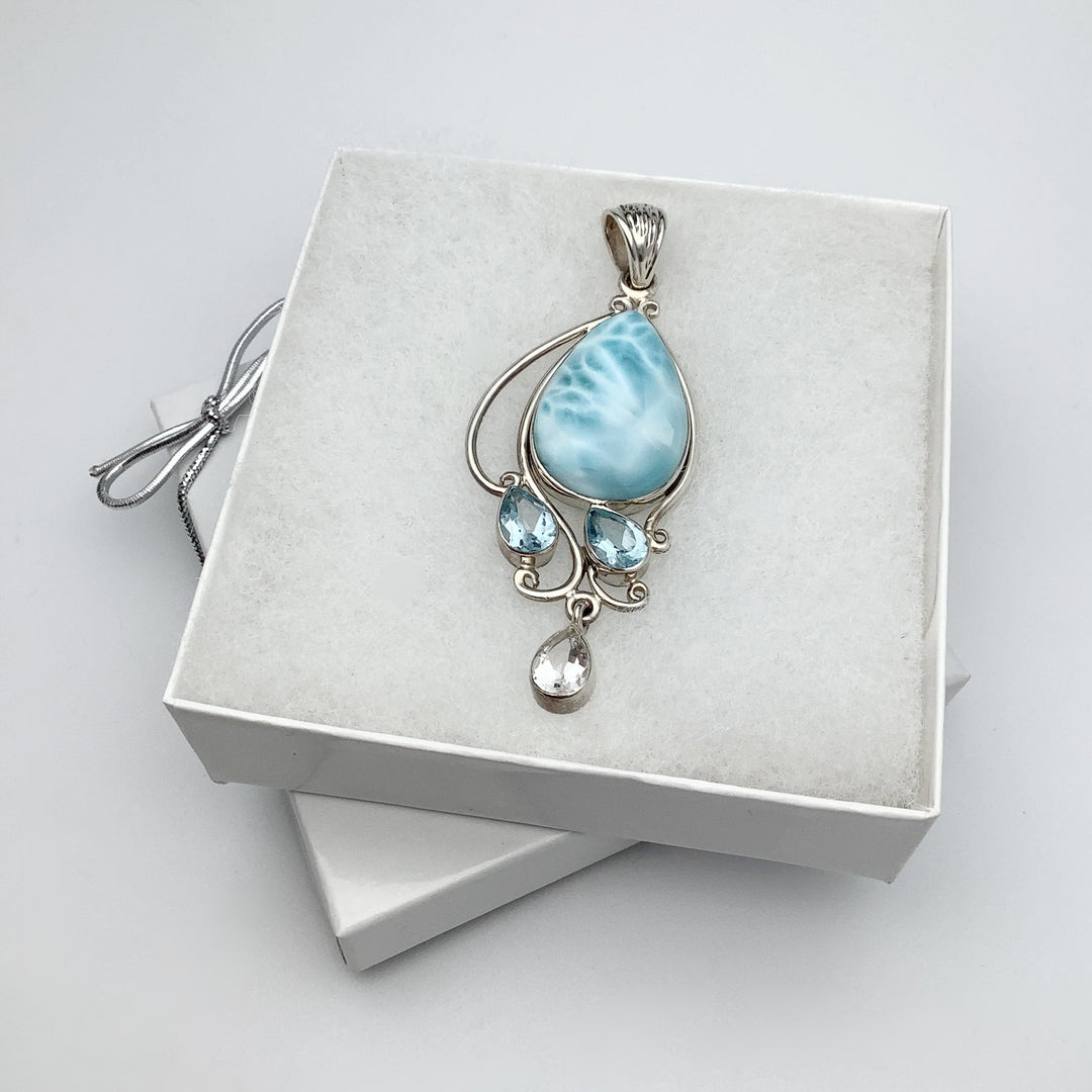 Larimar, Blue Topaz and Clear Topaz Pendant - Rocks and Gems Canada