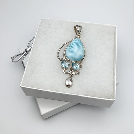 Larimar, Blue Topaz and Clear Topaz Pendant - Rocks and Gems Canada