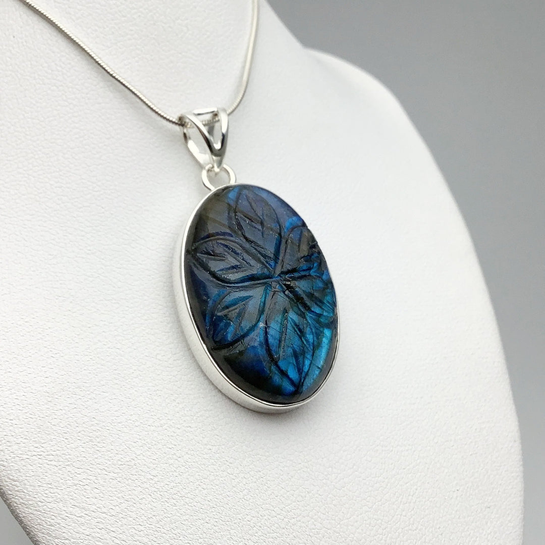 Labradorite Carved Flower Pendant - Rocks and Gems Canada