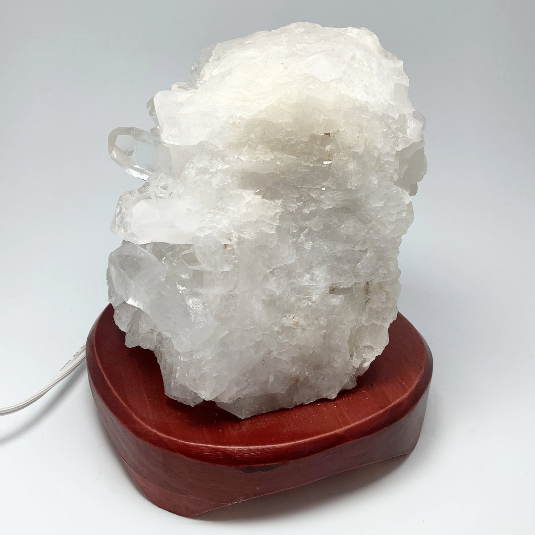 Quartz Cluster Lamp with Wooden Base