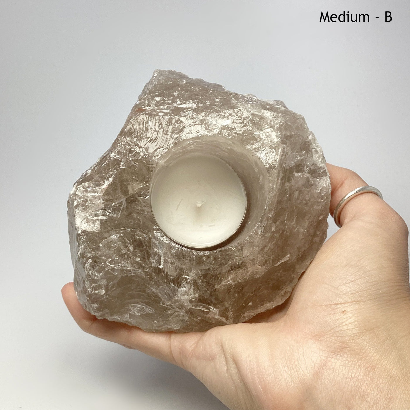 Rough Smoky Quartz Candle Holder