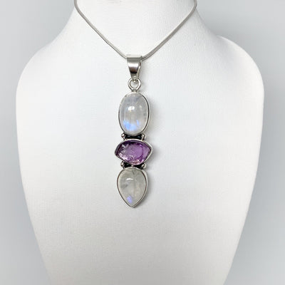Rainbow Moonstone and Raw Amethyst Pendant