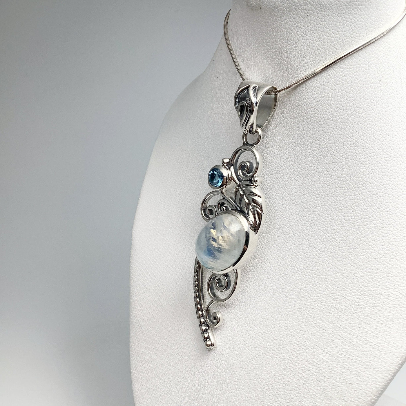 Rainbow Moonstone and Blue Topaz Pendant