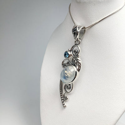 Rainbow Moonstone and Blue Topaz Pendant